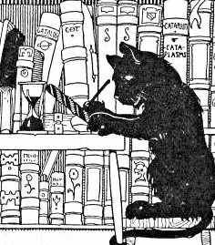cat reading in library