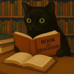 cat reading a book of quotations
