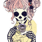 skeleton drinking tea