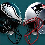 Patriots and Eagles helmets