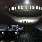car and flying saucer