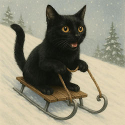 cat on sled