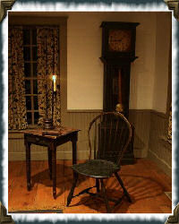 chair, table and clock