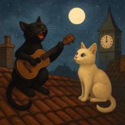 cats and clock at midnight