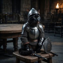 cat wearing knight's armor