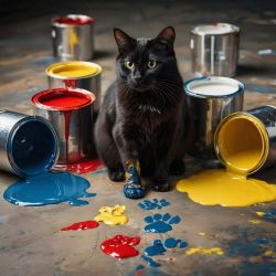 cat with paint