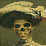 skeleton in woman's clothes