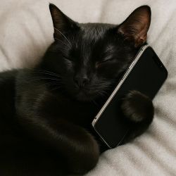 cat lying head on phone
